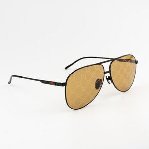 NEW Gucci GG1677S 005 Black Yellow Mirror Logo Pilot Unisex Sunglasses